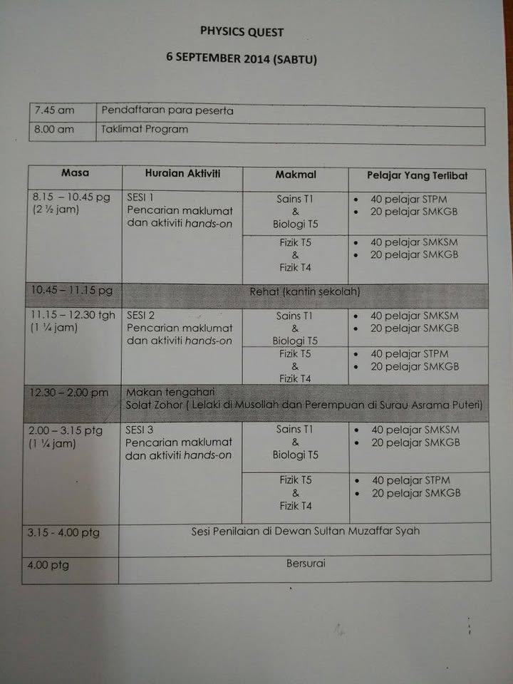 Physics Quest Hari Ketiga Pada 6 September Dibuka 