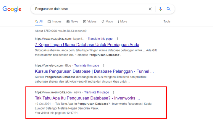 Google Page Pertama Secara Organik 