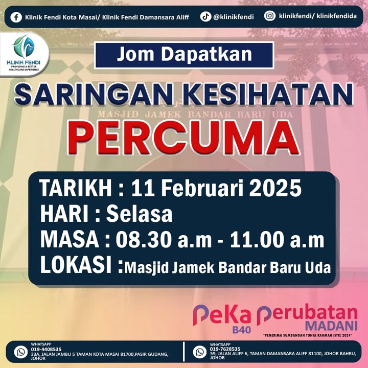 Mari Dapatkan Saringan Kesihatan Percuma Di Masjid Hari 