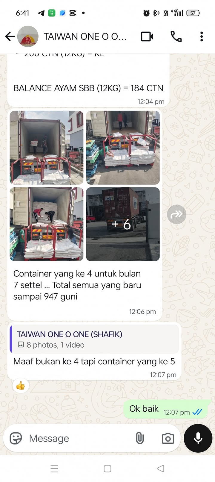 *bulan Ni, Sejumlah 5 Kontena Muatan Tepung Yang 