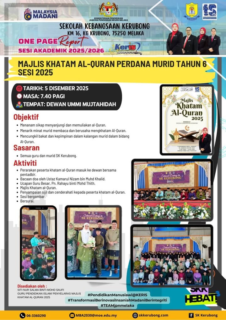 Majlis Khatam Al-quran Perdana Murid Tahun 6 Sesi 