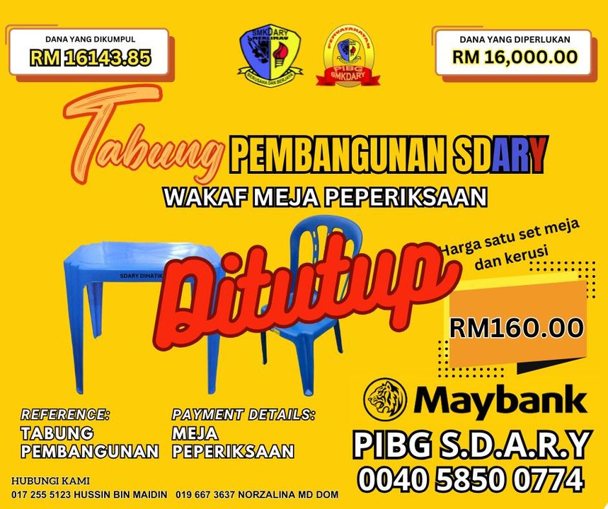 Syukur Alhamdulillah Tabung Pembangunan Sdary Untuk Wakaf Meja 