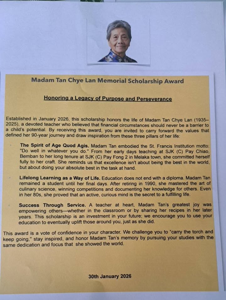 Madam Tan Chye Lan Memorial Scholarship Was Awarded 