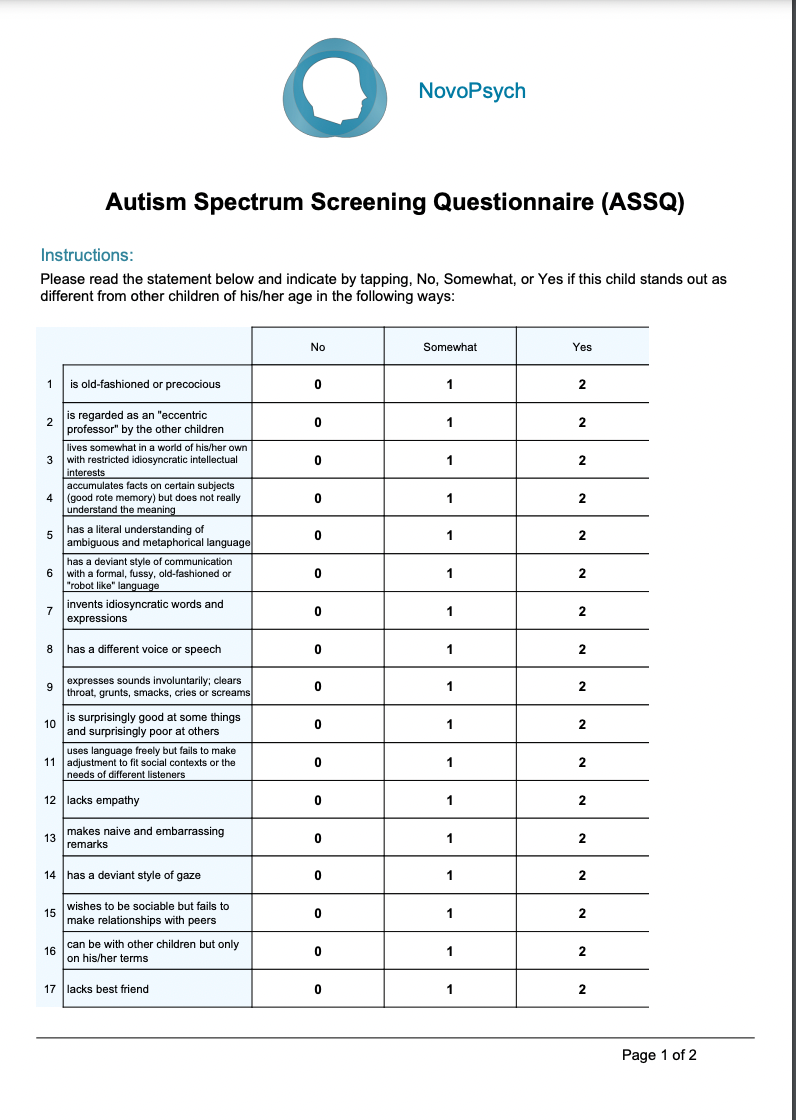 Autism Spectrum Screening Questionnaire (assq) 