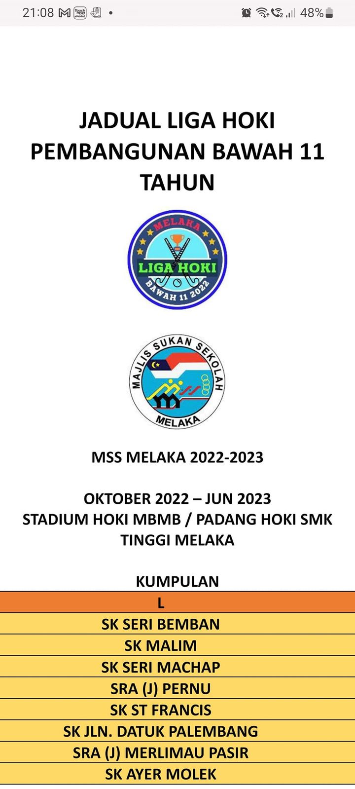 Liga Hoki Pembangunan Melaka 2022 2023 Oktober 2022 