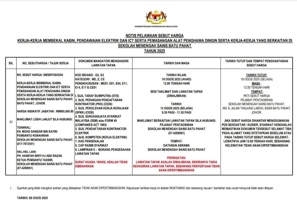 Kerja-kerja Membekal Kabin, Pendawaian Elektrik Dan Ict Serta 