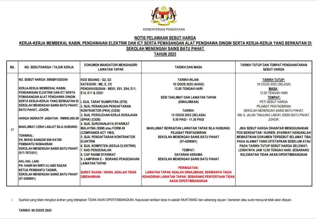 Kerja-kerja Membekal Kabin, Pendawaian Elektrik Dan Ict Serta 