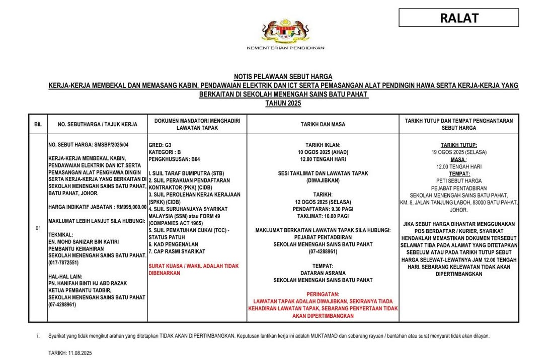 Kerja-kerja Membekal Kabin, Pendawaian Elektrik Dan Ict Serta 
