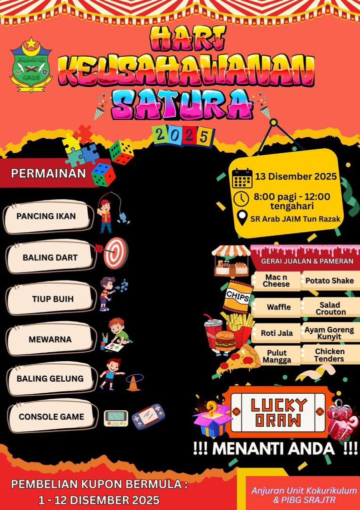Jom Meriahkan Hari Keusahawanan Satura Sabtu Ini! Banyak 