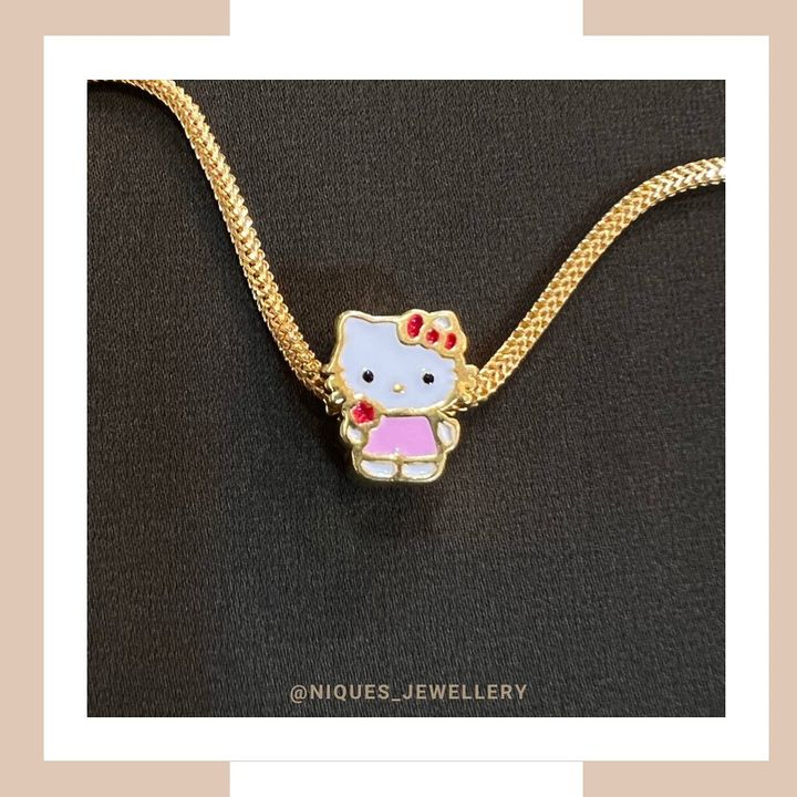 Rantai Leher Pandora Dan Charm Hello Kitty 