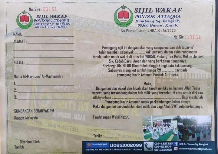 Peluang Menyumbang/berinfaq Dan Amal Jariah Melalui Wakaf Rm 